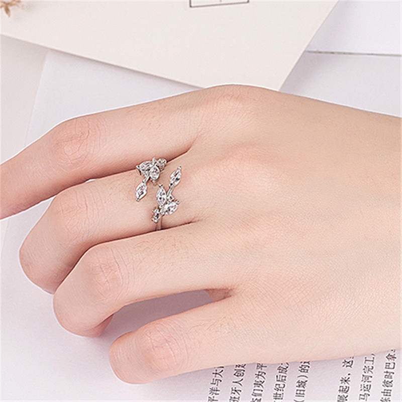 Nhẫn hợp kim đính đá zircon hình chiếc lá màu sắc ngọt ngào thời trang cho nữ