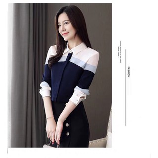 Áo Sơ Mi Lụa Phối Màu Đẹp MSNN1562