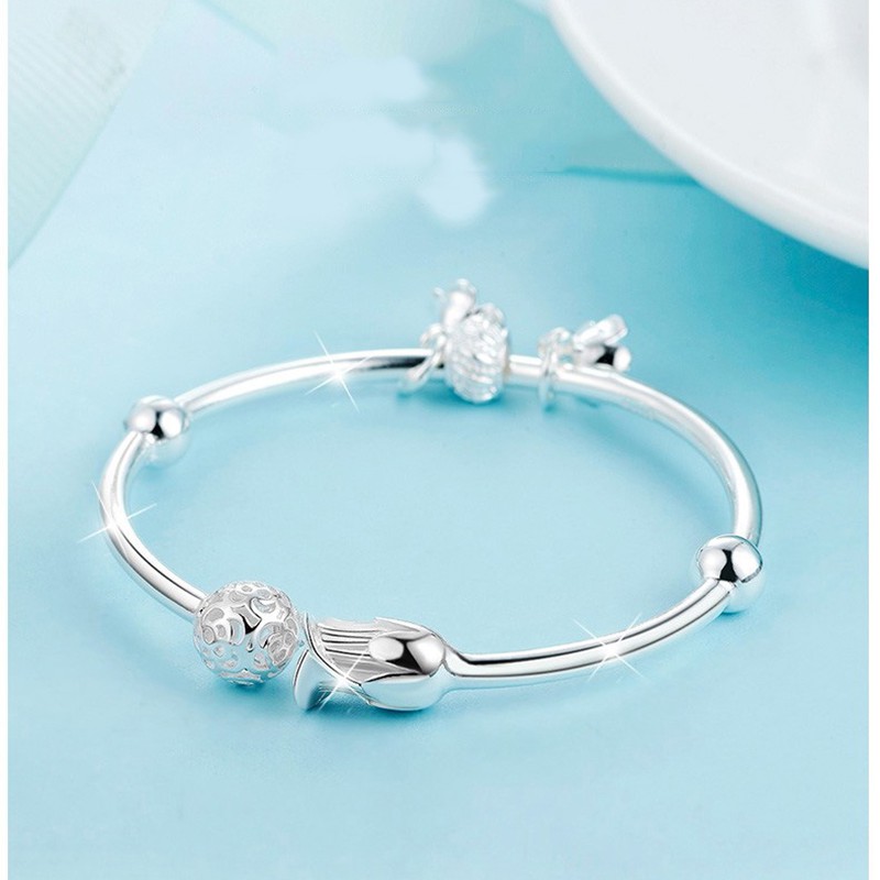925 vòng tay bạc nguyên chất cho phụ nữ hoa vòng tay cá tính sáng tạo đồ trang sức thời trang