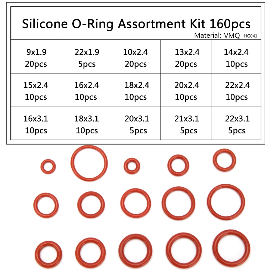 Bộ 150 Vòng Đệm Cao Su Silicone VMQ OD 4mm-20mm 1mm 1.5mm 1.9mm 2.4mm Dày 10 Kích Thước