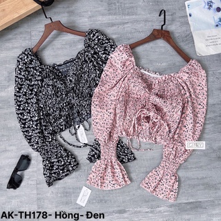 Áo Kiểu Tay Dài Nhún Hoa Dễ Thương Điệu Đà Thời Trang Cho Nữ AK-TH178 Ginny | Freesize | GinHouseShop