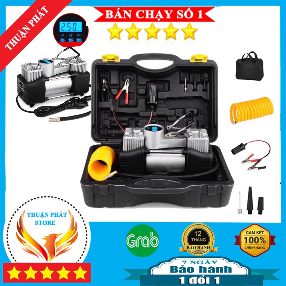 Bơm hơi ô tô máy bơm lốp ô tô mini cầm tay 12v công suất 120w tự động ngắt trang bị đèn led chiếu sáng