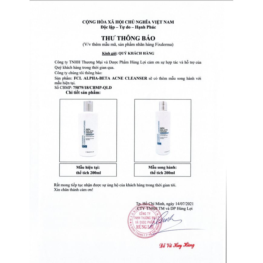 Fixderma FCL Alpha Beta Acne Cleanser & Gel Sữa rửa mặt cho da dầu mụn