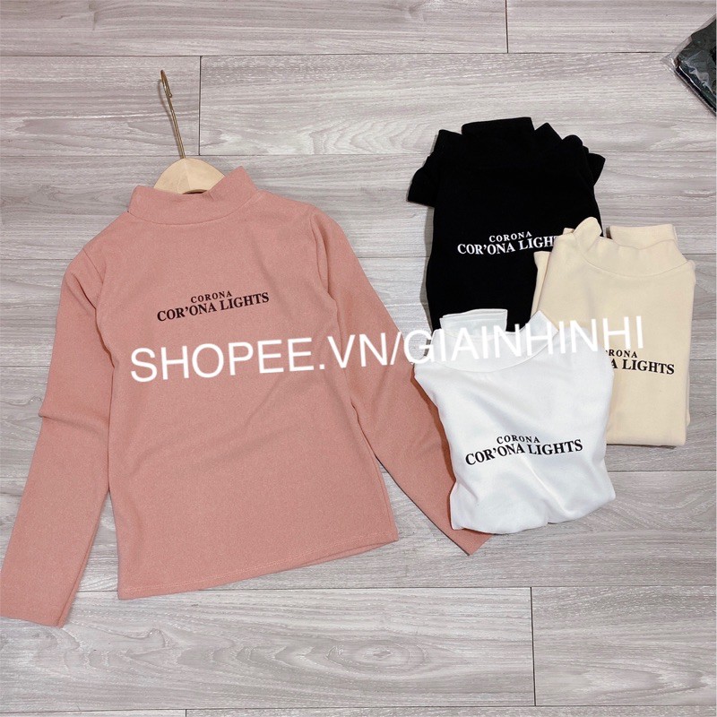 Xả hàng - Áo giữ nhiệt cổ cao 3p in chữ nỉ 2 mặt, Áo nỉ cổ cao dài tay GN1167 - NhiNhiShop