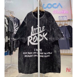 Áo thun loang màu đen tay lỡ letter rock Ht