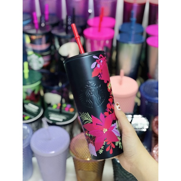 Ly giữ nhiệt hoa văn đỏ Starbucks usa 473ml ❤️