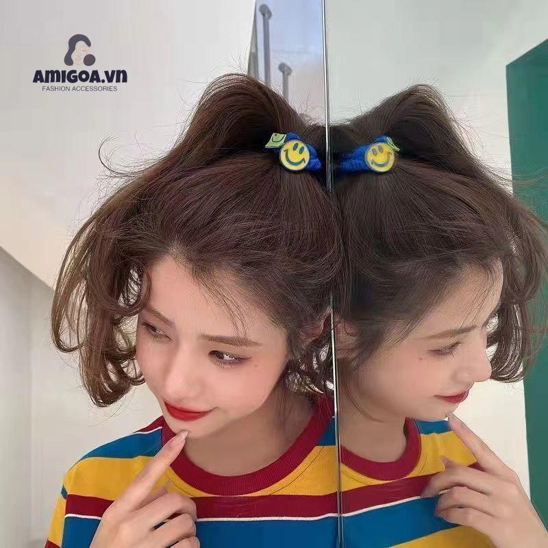 ✨✨Dây Buộc Tóc Cao Su Co Giãn Hình Hoa Mặt Cười Màu Xanh Klein Cho Nữ