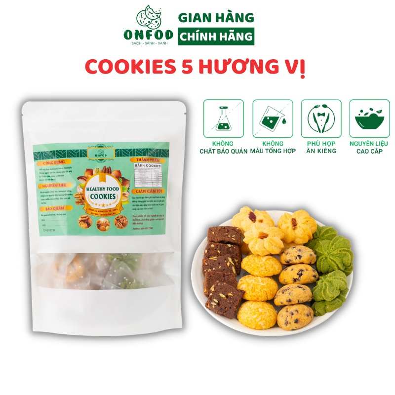 Bánh ăn kiêng giảm cân cookies ONFOD mix 5 vị dành cho người tiểu đường, gym, yoga, eat clean 250g 500g