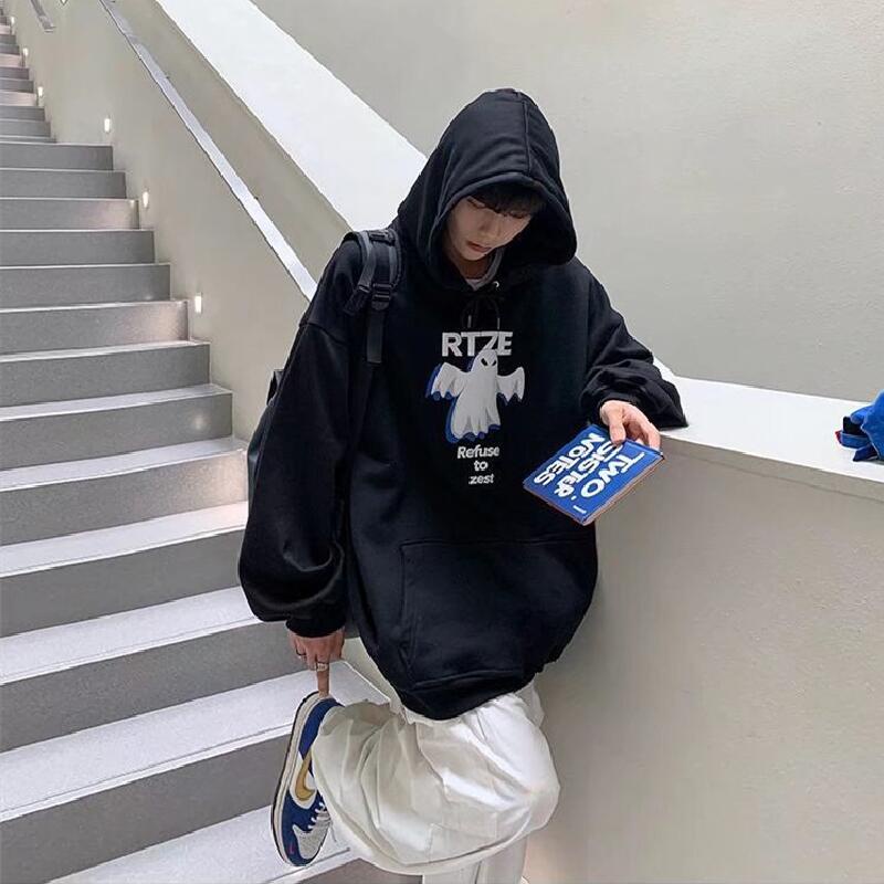 Áo hoodie dáng rộng in họa tiết hoạt hình phong cách hip hop size M-5XL thời trang cho nam