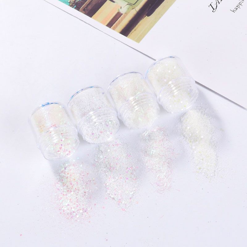 Lọ kim tuyến màu trắng cầu vồng dùng để làm đầy cho phụ kiện trang sức resin/trang trí móng tay 4 màu tùy chọn