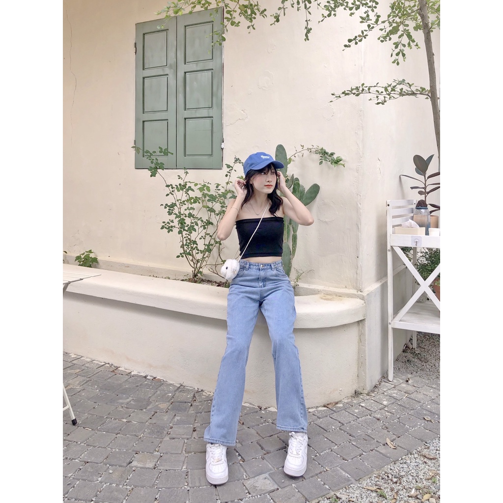 Quần jeans ống suông cạp có móc cài QB216 LOLLIE STUDIO | BigBuy360 - bigbuy360.vn