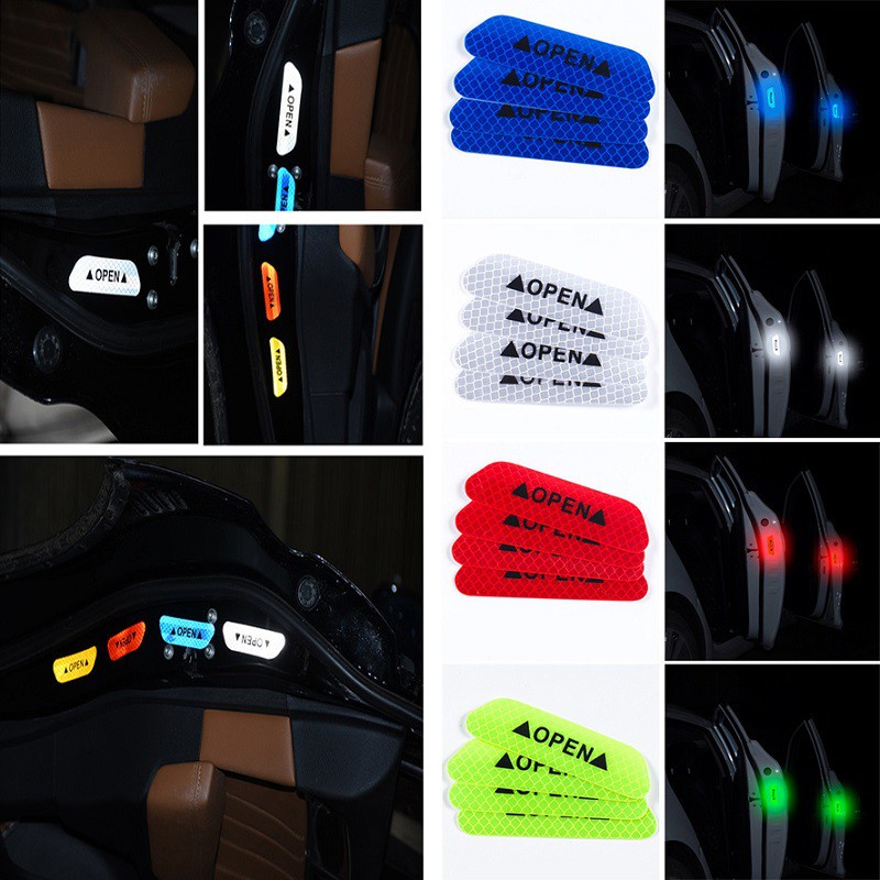 Bộ 4 Miếng Dán Phản Quang Trang Trí Cửa Xe Hơi An Toàn