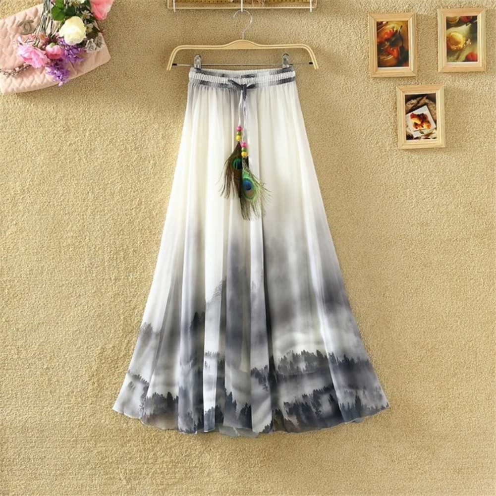 ♥Yên Xe Đạp Địa Hình♥Chân Váy Maxi Chất Chiffon Hoạ Tiết Hoa Phong Cách Bohomian