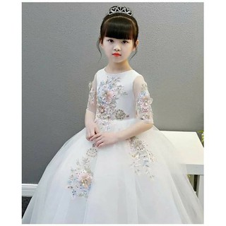 đầm bé gái trắng dài công chúa
