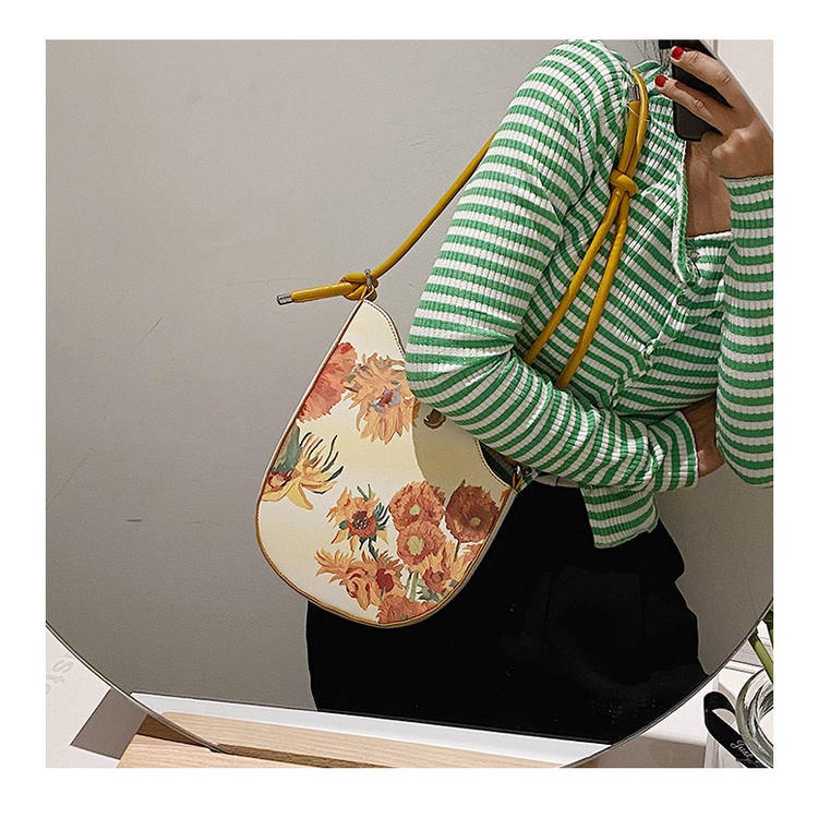 Niche Túi Đeo Vai / Kẹp Nách / Đeo Dưới Cánh Tay Họa Tiết Tranh Sơn Dầu Hoa Hướng Dương Màu Tương Phản Cho Nữ