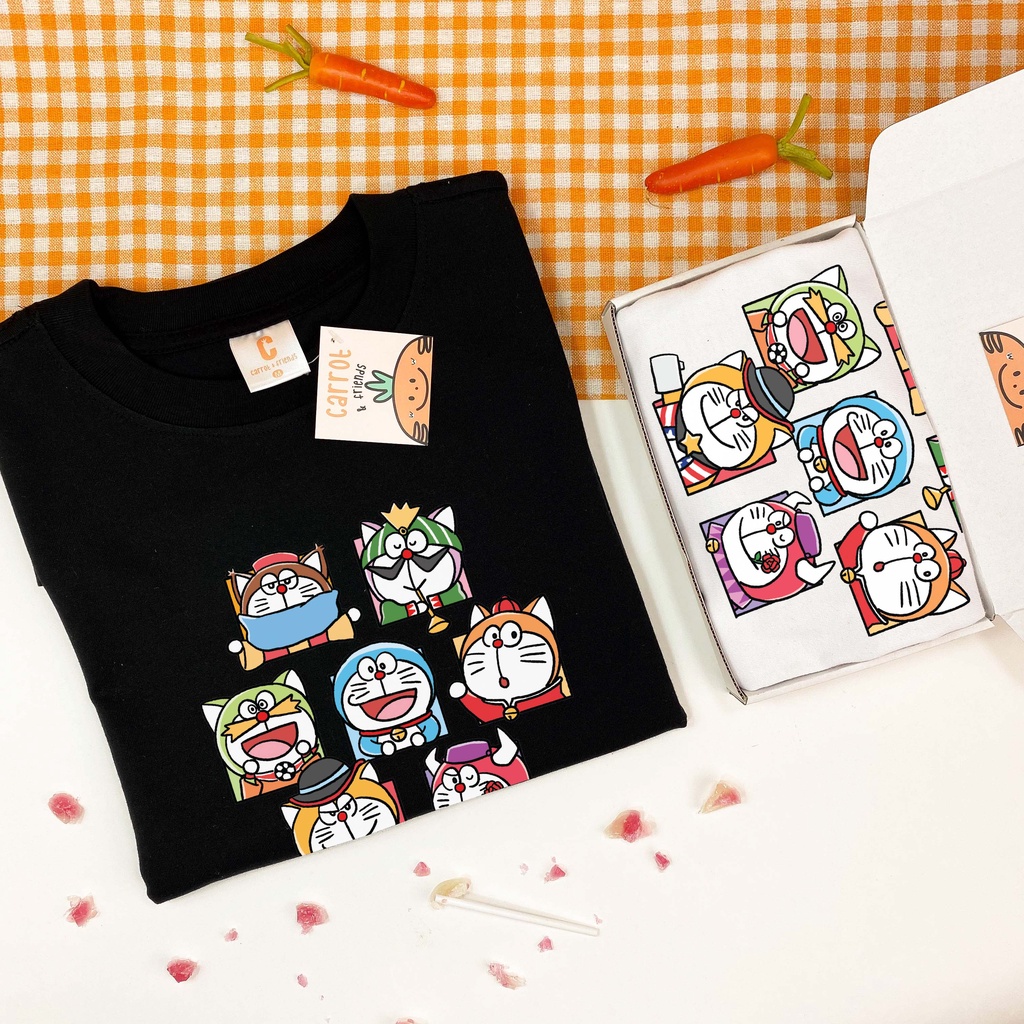 Áo thun unisex hoạt hình DORAEMON 100% cotton oversize tay lỡ form rộng