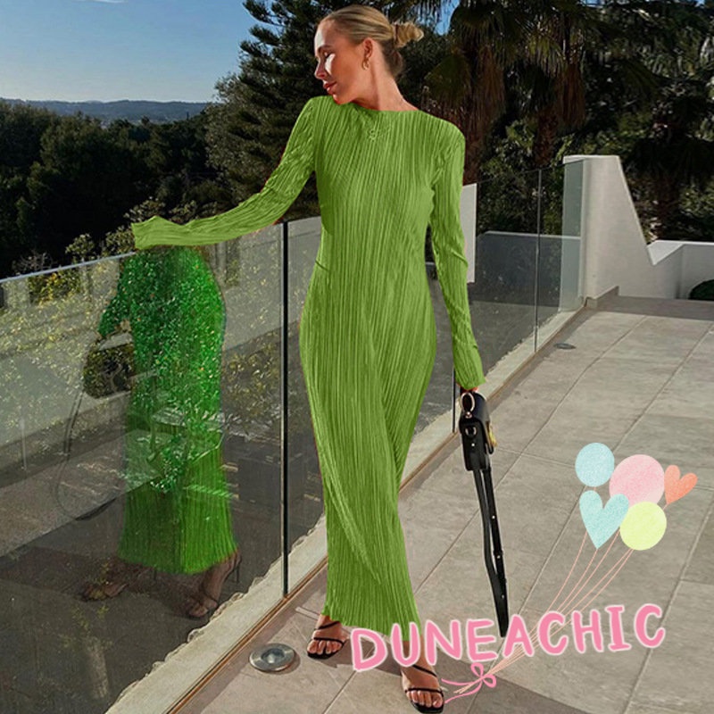 DUNEA Đầm Midi Tay Dài Màu Trơn Thiết Kế Thanh Lịch Cho Nữ