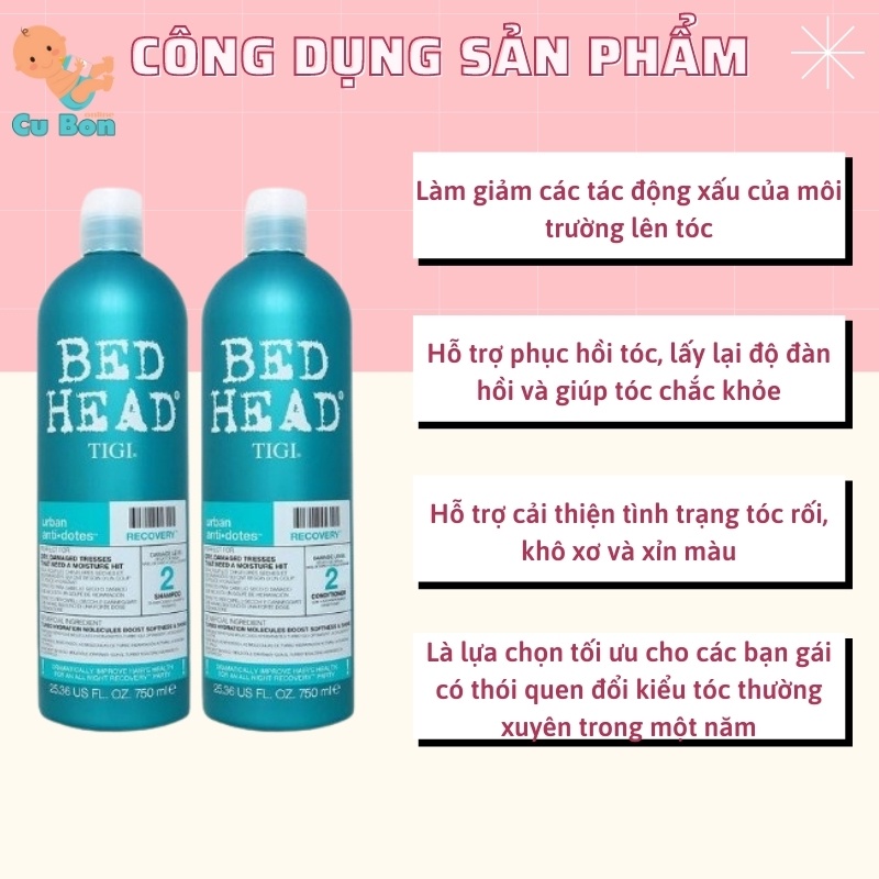 DẦU GỘI XẢ TiGi Bed Head 750ML Chính Hãng USA giúp Tóc Suôn Mượt Tiết Kiệm với lựa chọn tóc hư tổn tóc dầu bết tóc rụng