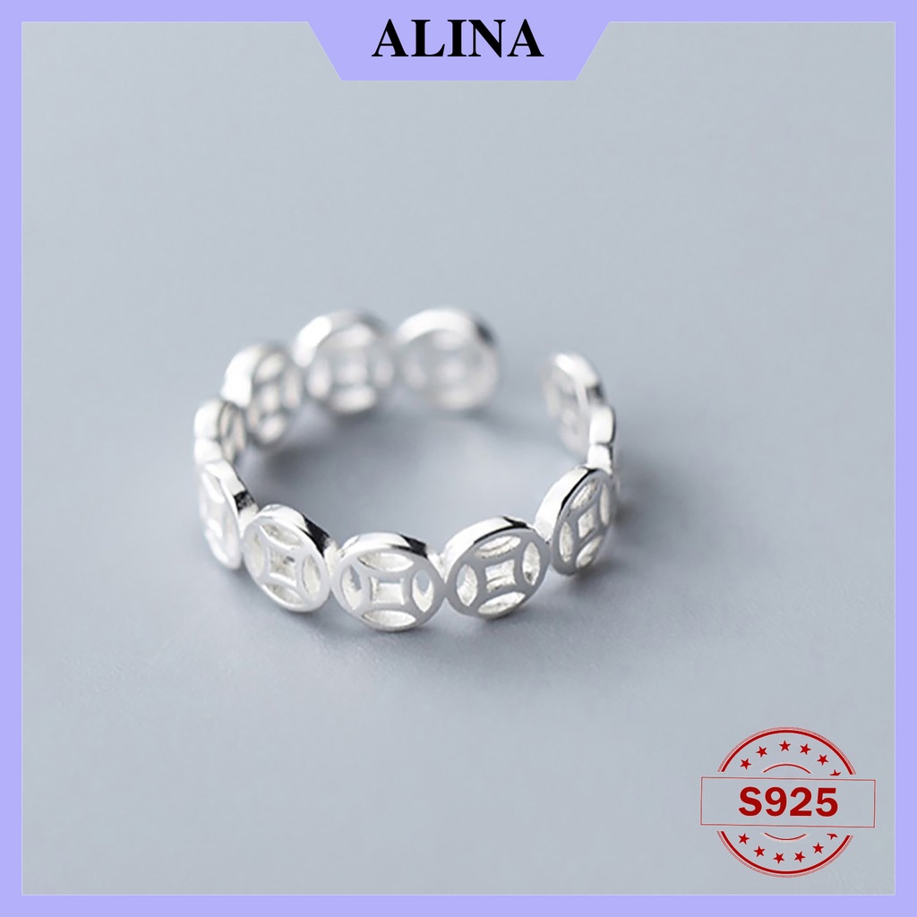 Nhẫn Bạc 925 Alina Kim Tiền Trơn Không Đá đơn Giản Nam Nữ 0027