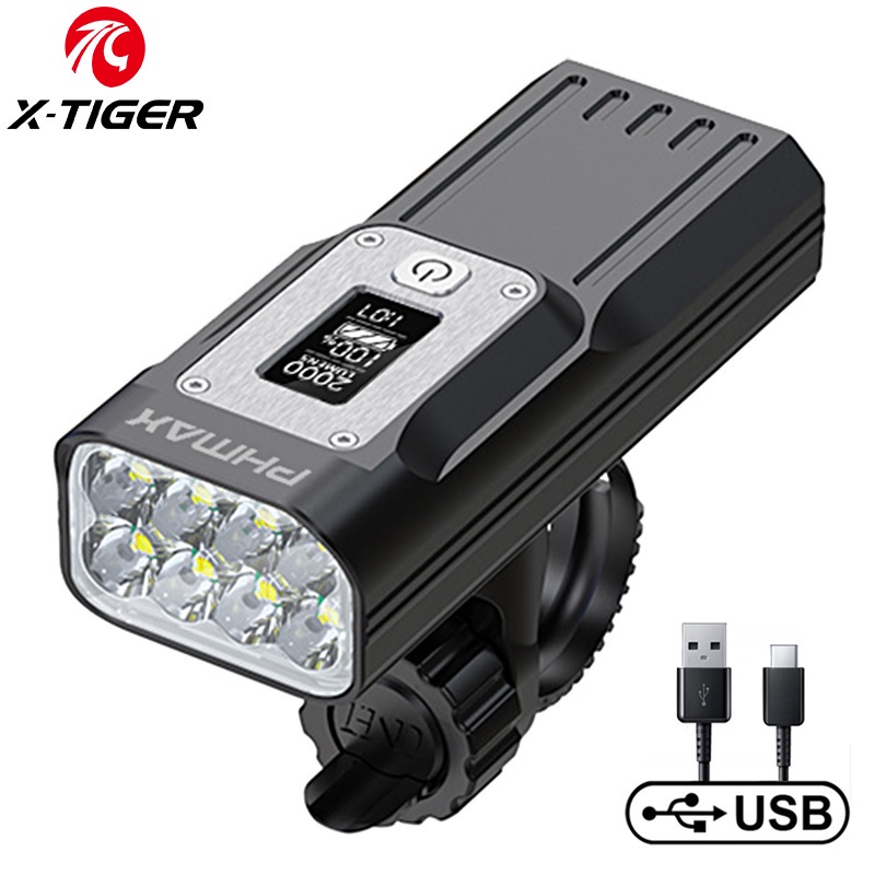 X-TIGER Đèn Pin Sạc USB Thông Minh Có Màn Hình Hiển Thị Nhiệt Độ Cho Xe Đạp