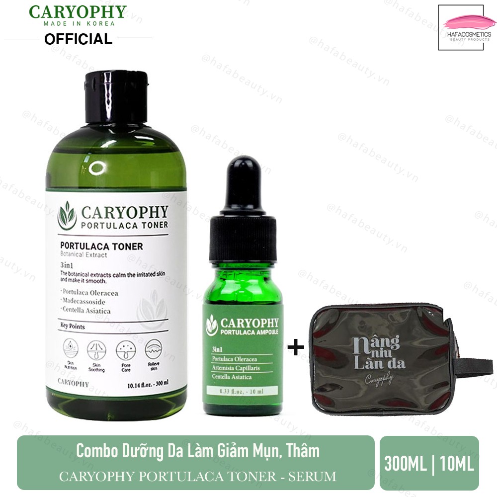 Combo Nước hoa hồng và Serum giảm mụn thâm Caryophy Portucala + Tặng kèm 1 túi đựng mỹ phẩm Caryophy cao cấp