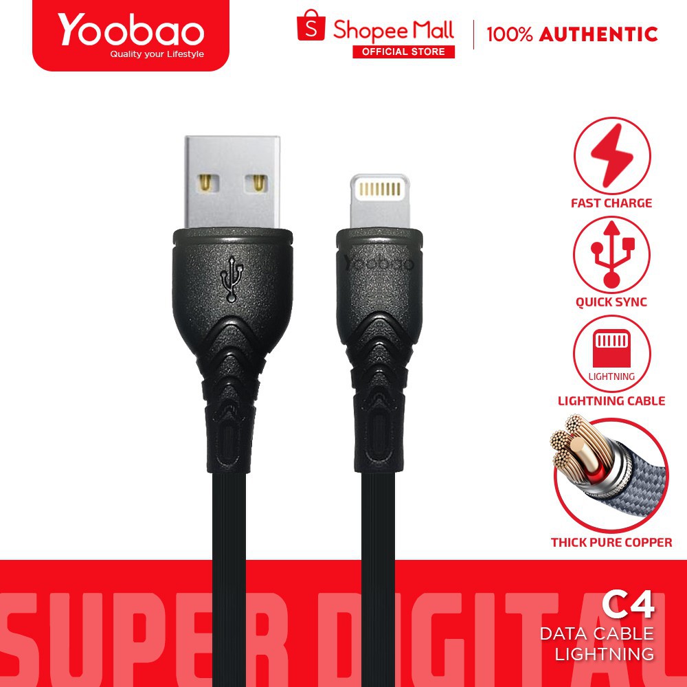 Dây cáp sạc cho iPhone iPad đầu Lightning Yoobao C4 dài 1m - Hàng Chính Hãng