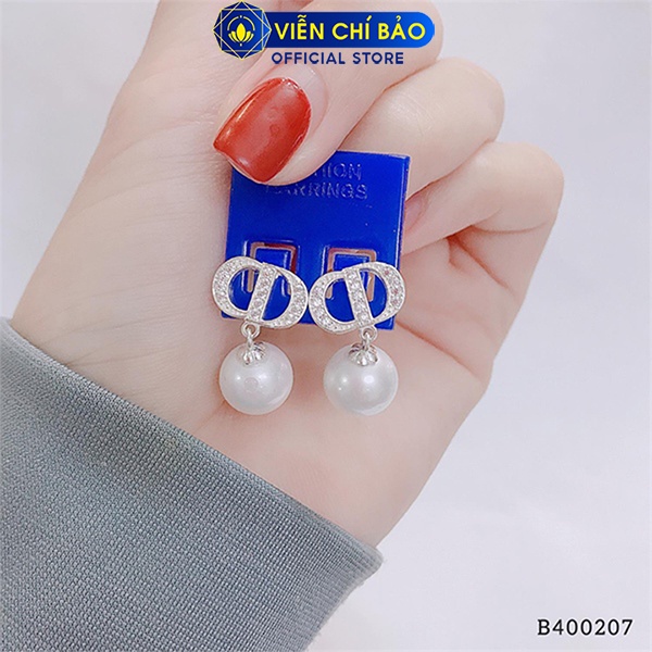 Bông tai bạc nữ hạt châu đính đá chất liệu bạc S925 thời trang phụ kiện trang sức nữ Viễn Chí Bảo B400207