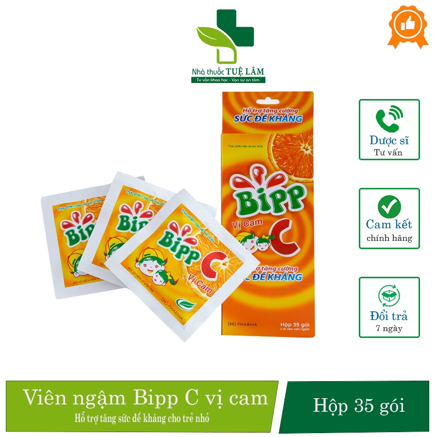 Viên ngậm Bipp C vị cam hộp 35 gói giúp bổ sung vitamin C, tăng đề kháng cho cơ thể trẻ em và người lớn