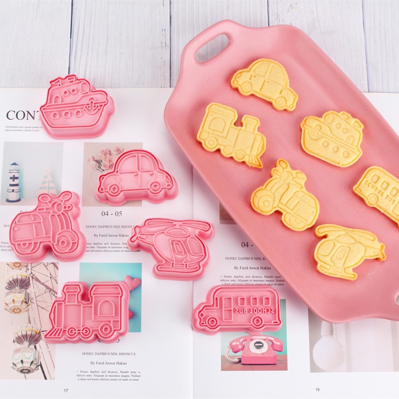 Set 6 Khuôn Nhựa Làm Bánh Quy Tạo Hình Xe Buýt/Xe bus/Xe bus/Xe Hơi/Tàu Lửa