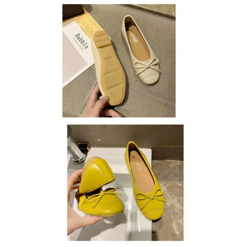 Giày búp bê nữ da trơn đế cao su chống trượt basic
