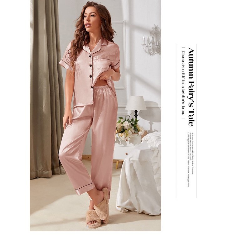 Bộ Đồ Ngủ Hai Mảnh Dáng Rộng Cài Nút Thời Trang Gợi Cảm Cho Nữ