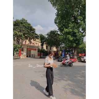 Áo croptop thun gân tay pha cổ vuông A1829 SUSTORE