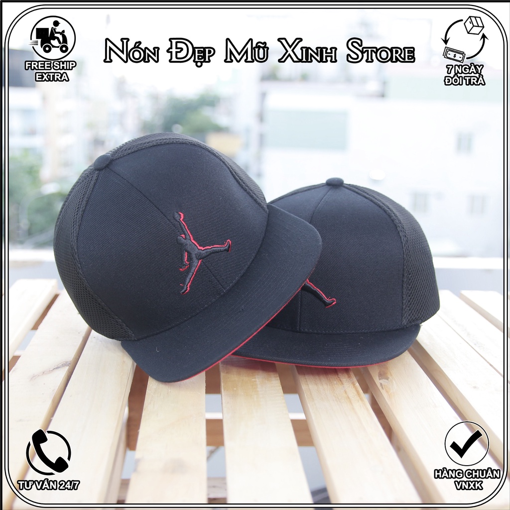 Siêu phẩm Nón Snapback Jordan chất vải cotton nhung da lộn/lưới xốp màu đen logo thêu nổi