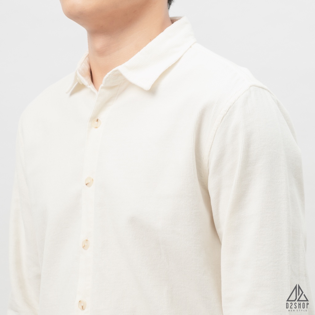 Áo sơ mi nam D2shop, áo sơ mi nam dài tay, vải nhung, trơn, màu rêu