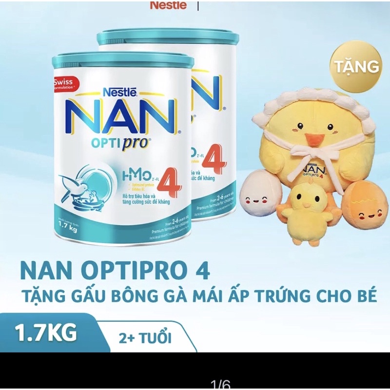 combo 2 lon sữa bột Nestle nan Optipro 4 1,7kg ( chọn quà)