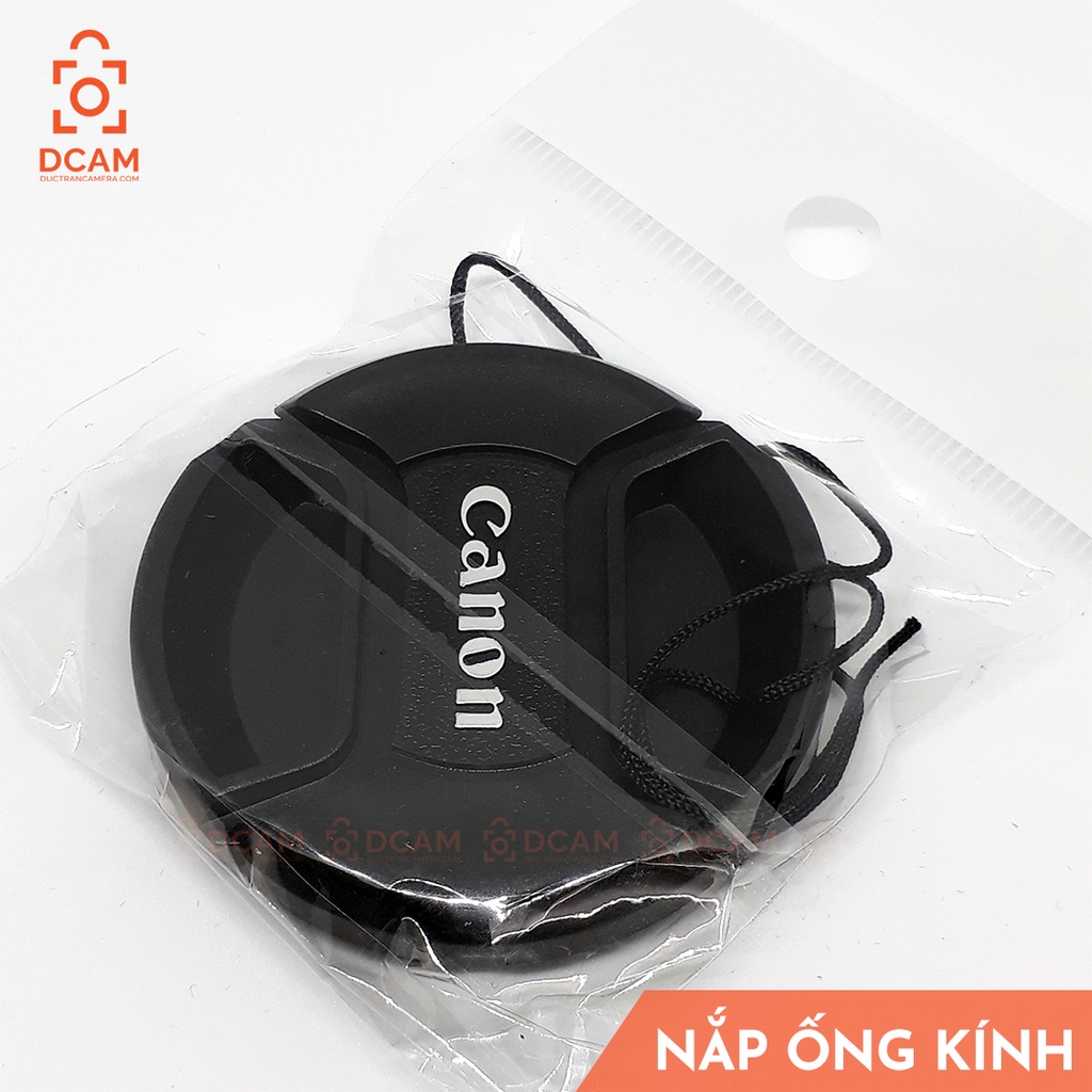 Nắp lens phi 58mm cho lens Canon Kit 18-55 STM, Canon 50mm F1.4, Canon 85mm F1.8,... loại có dây đeo chống mất