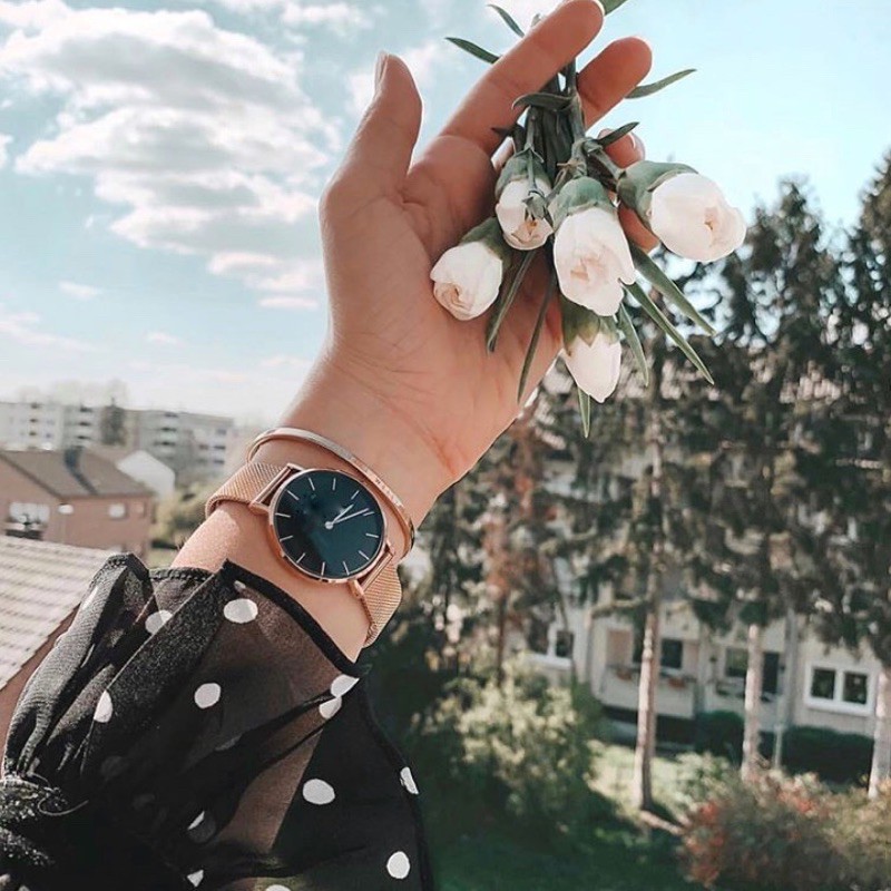 Đồng hồ nữ D.VV PE.TITE rose mặt đen (size 28mm/32mm)