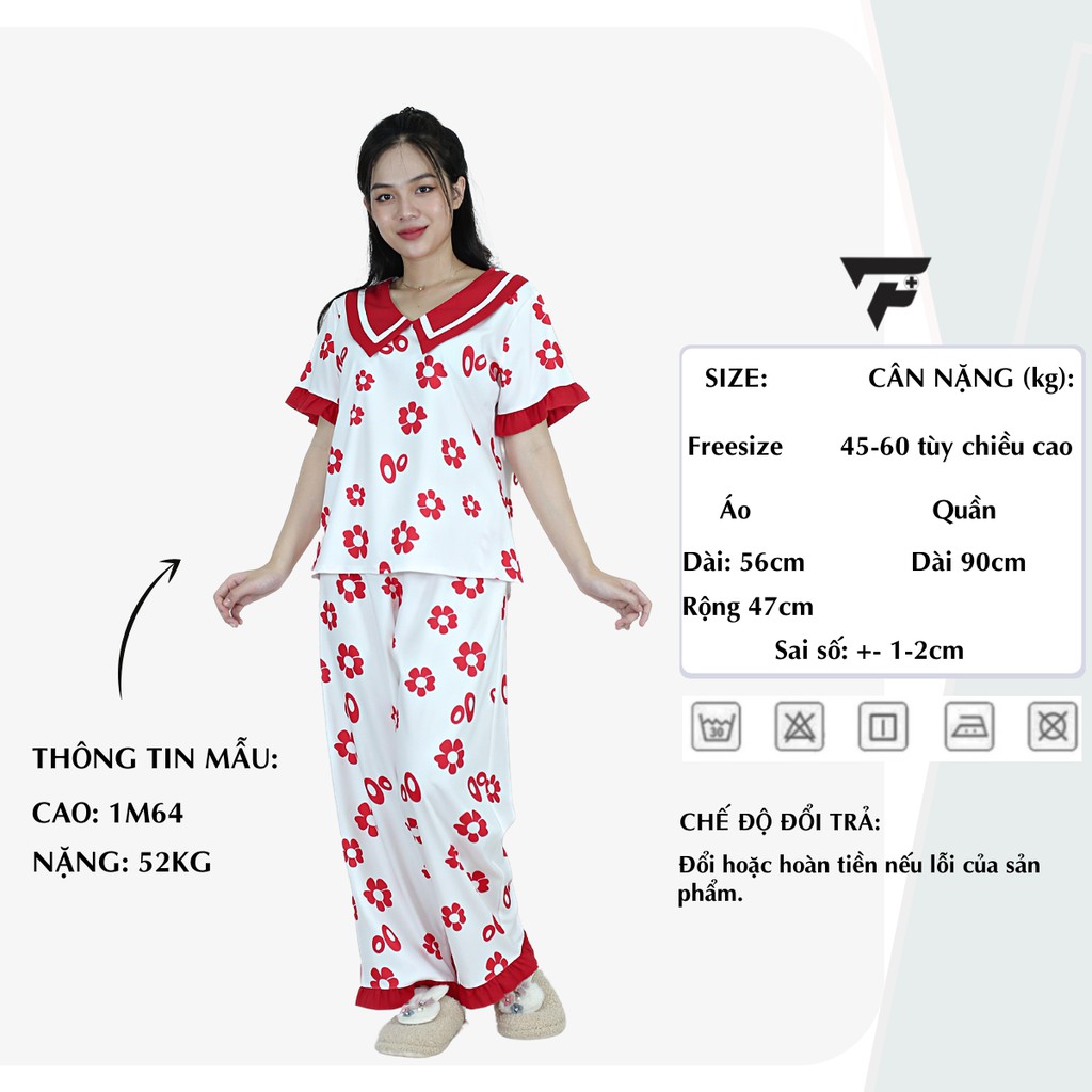 Đồ bộ pijama đồ ngủ mặc nhà lụa sang chảnh họa tiết cá tính dễ thương FPLUS 303