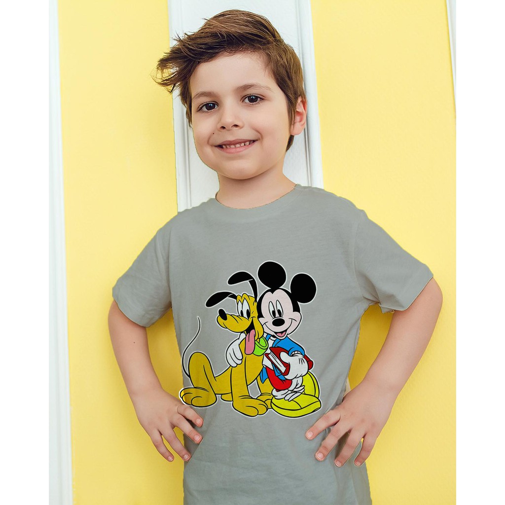 Áo thun Trẻ em in hình Mickey và Pluto Cotton Thun - Dẽ Thương