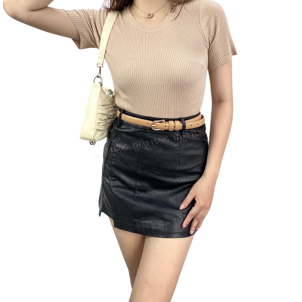 Thắt lưng nữ Ulzzang mặt màu vàng bản nhỏ 1.8cm (Hỗ trợ bấm, cắt dây nịt) TL129 - Thắt Lưng Giá Tốt