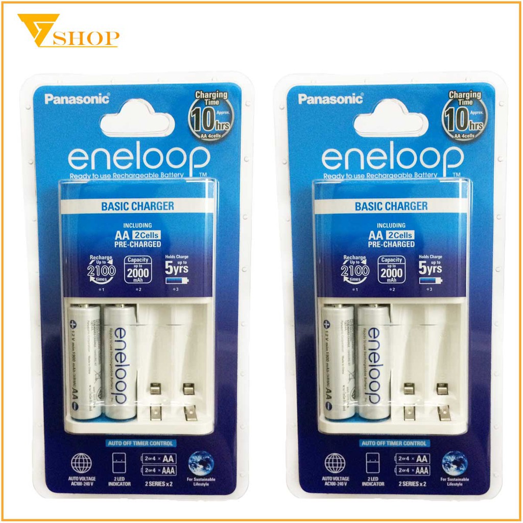 Combo 2 máy sạc tự ngắt Panasonic Eneloop kèm 2 pin AA 2000mAh ( máy sạc + 2 pin )