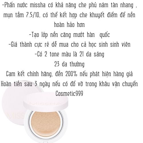 Phấn nước missha, cushion missha magic spf50+/pa+++ hàn quốc chính hãng kiềm dầu lâu trôi Cosmetic999