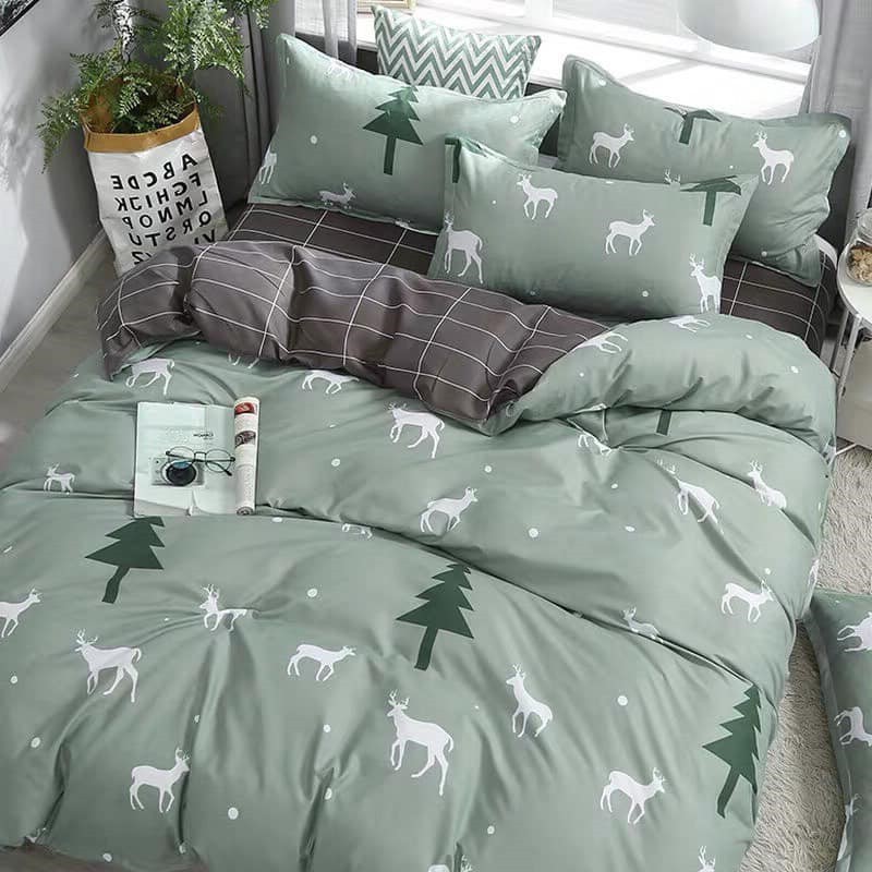 Bộ Chăn Ga Gối Hươu Xanh Ngọc 💞 FREESHIP 💞 Chăn Ga Gối Nệm Cotton 3D Mềm Mịn - Mịn Decor | BigBuy360 - bigbuy360.vn