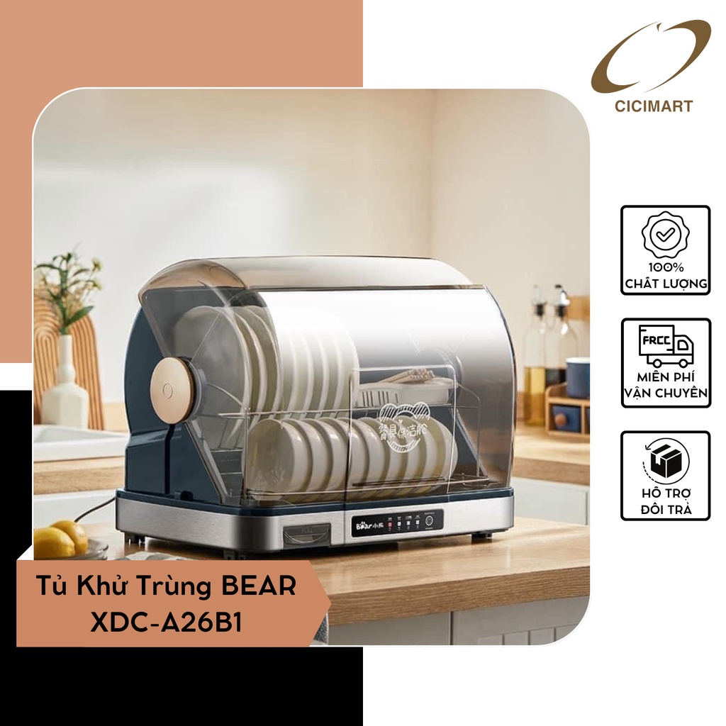 Tủ Khử Trùng BEAR XDC-A26B1 Tích Hợp Sấy Khô Bát Đũa, Máy Khử Trùng Bình Sữa Cho Bé, Khử Trùng Bằng Tia Cực Tím
