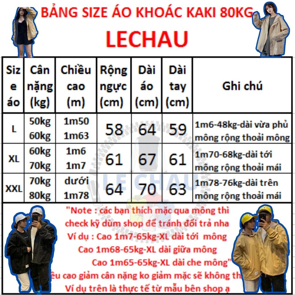 Áo khoác kaki nữ nam form siêu rộng 80kg áo khoác dù unisex ulzzang street style chống nắng AKD02 LECHAU basic rẻ,đẹp