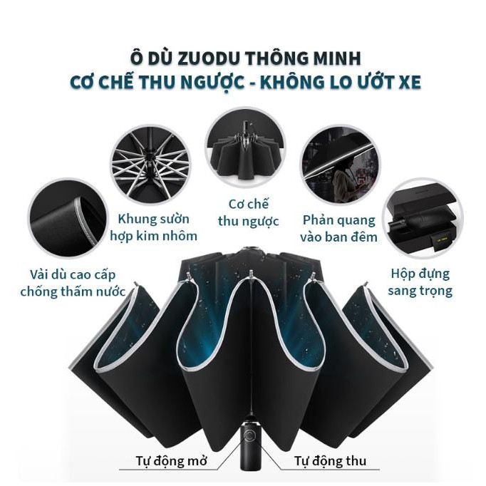 Ô Dù đi mưa xếp gọn Zuodu Cơ Chế Thu Ngược Thông Minh