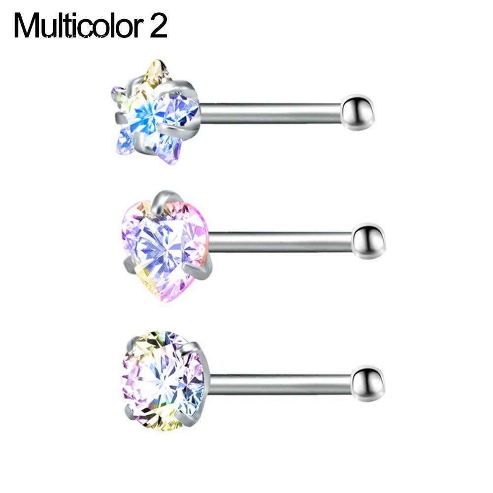 Set 3 Khuyên Mũi Thép Không Gỉ Đính Đá Nhân Tạo Thời Trang