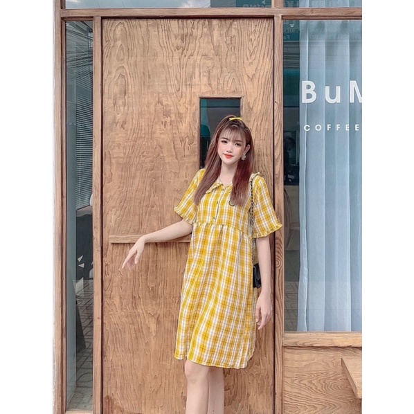 Đầm babydoll sơ mi sọc xanh siêu dễ thương