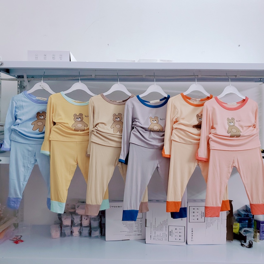 Bộ dài tay mỏng điều hòa phối màu tai gấu vải thun lạnh Rimino cho bé (6-16kg)