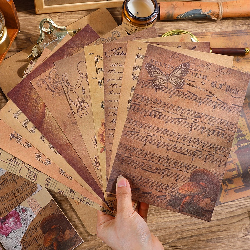 Set 10 Tấm Giấy Kraft In Chữ Phong Cách Retro